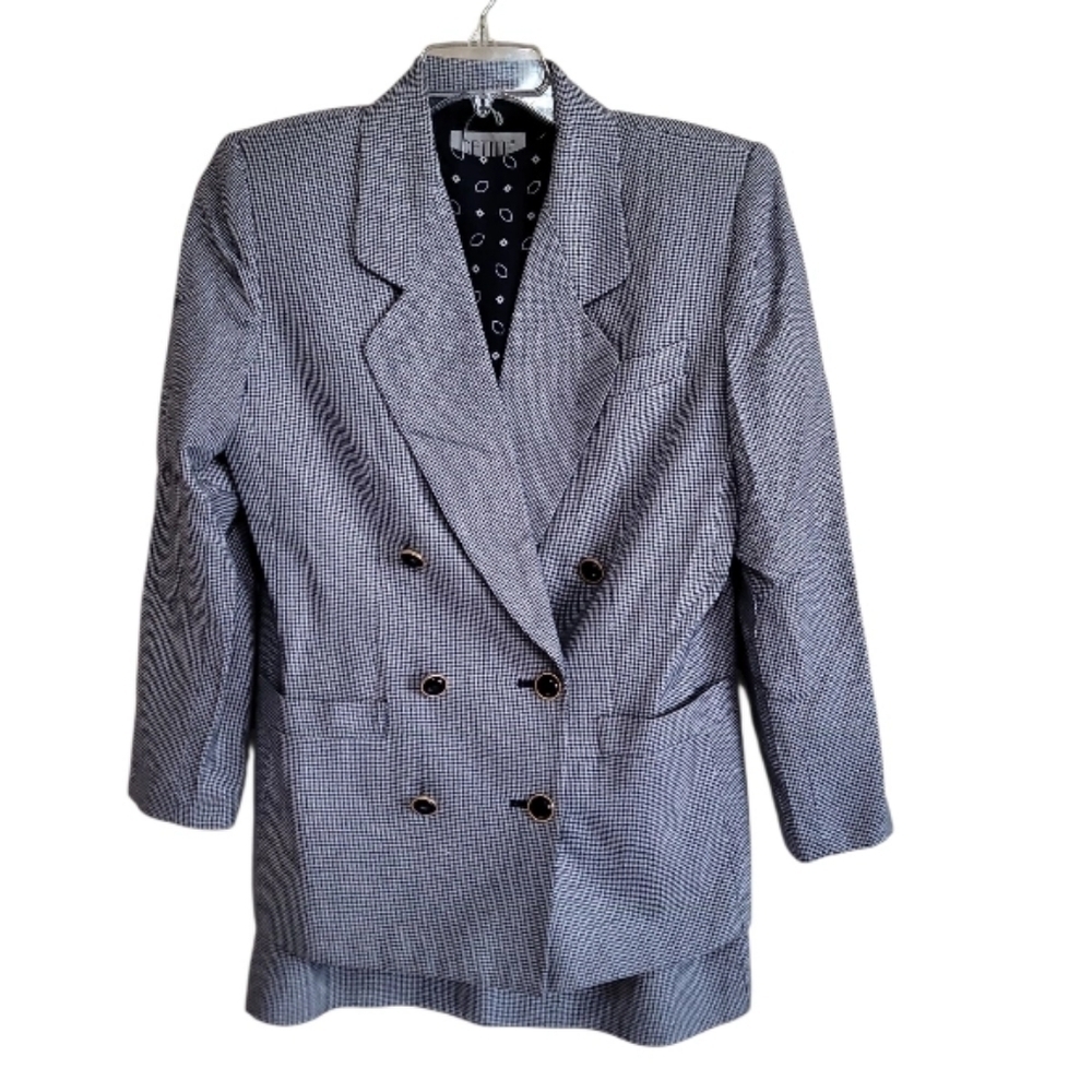 Petite Sophisticate Blue And White Plaid 3pc Blouse Blazer Skirt Set Size 10P